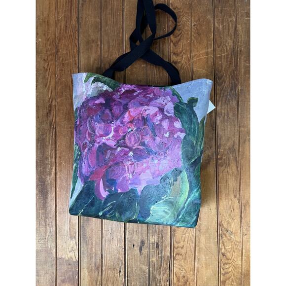 Exclusive tote bag purple pink hydrangea floral from the art of Laura Cafiso - Picture 2 of 3
